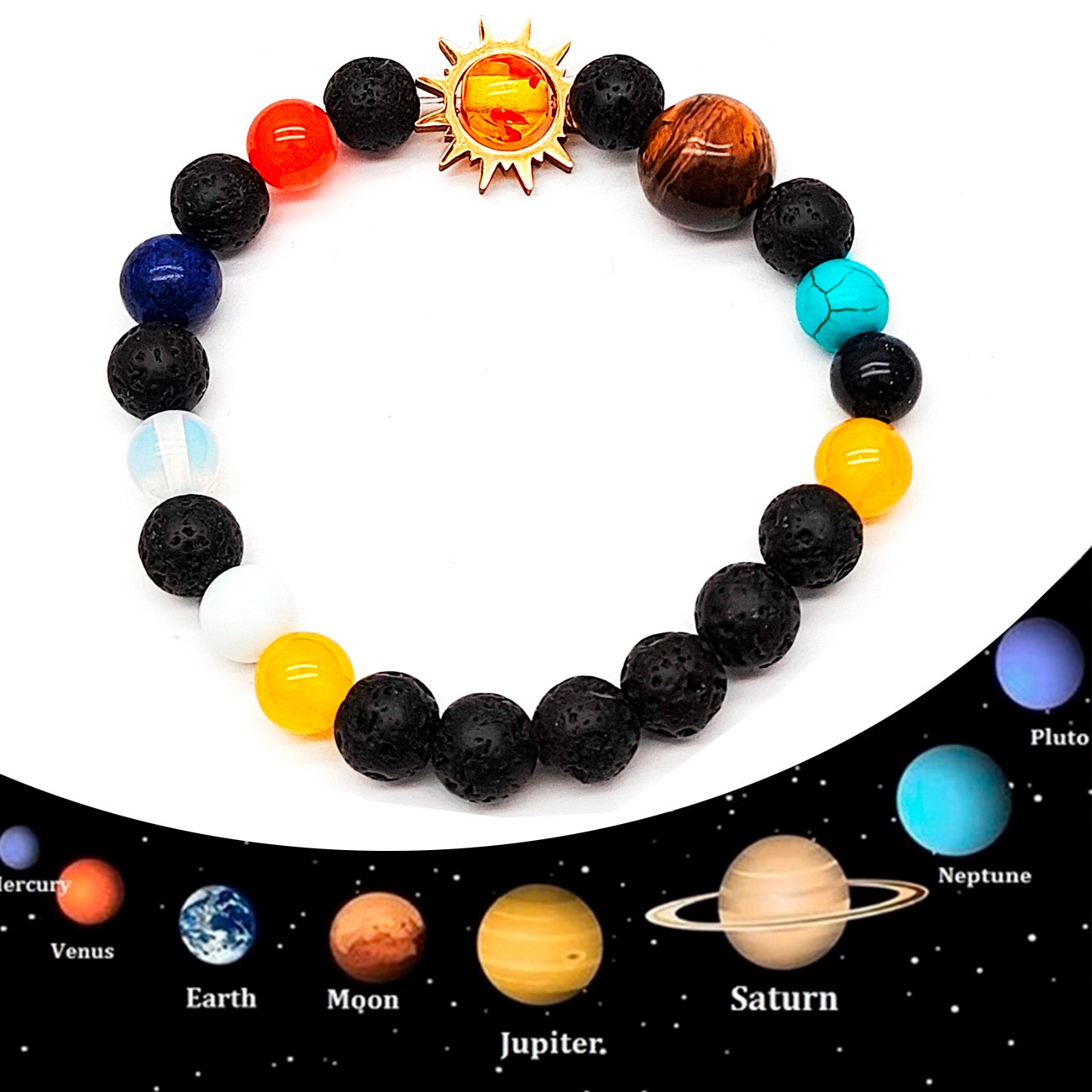 Pulsera Sistema Solar Planetas Cuarzo Unisex+ Estuche